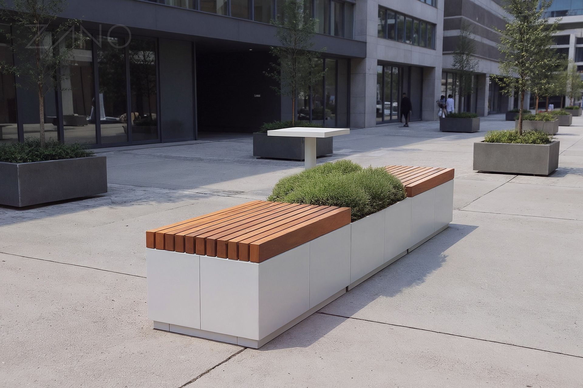 Mobilier urban din seria Quadro și masa Scandik