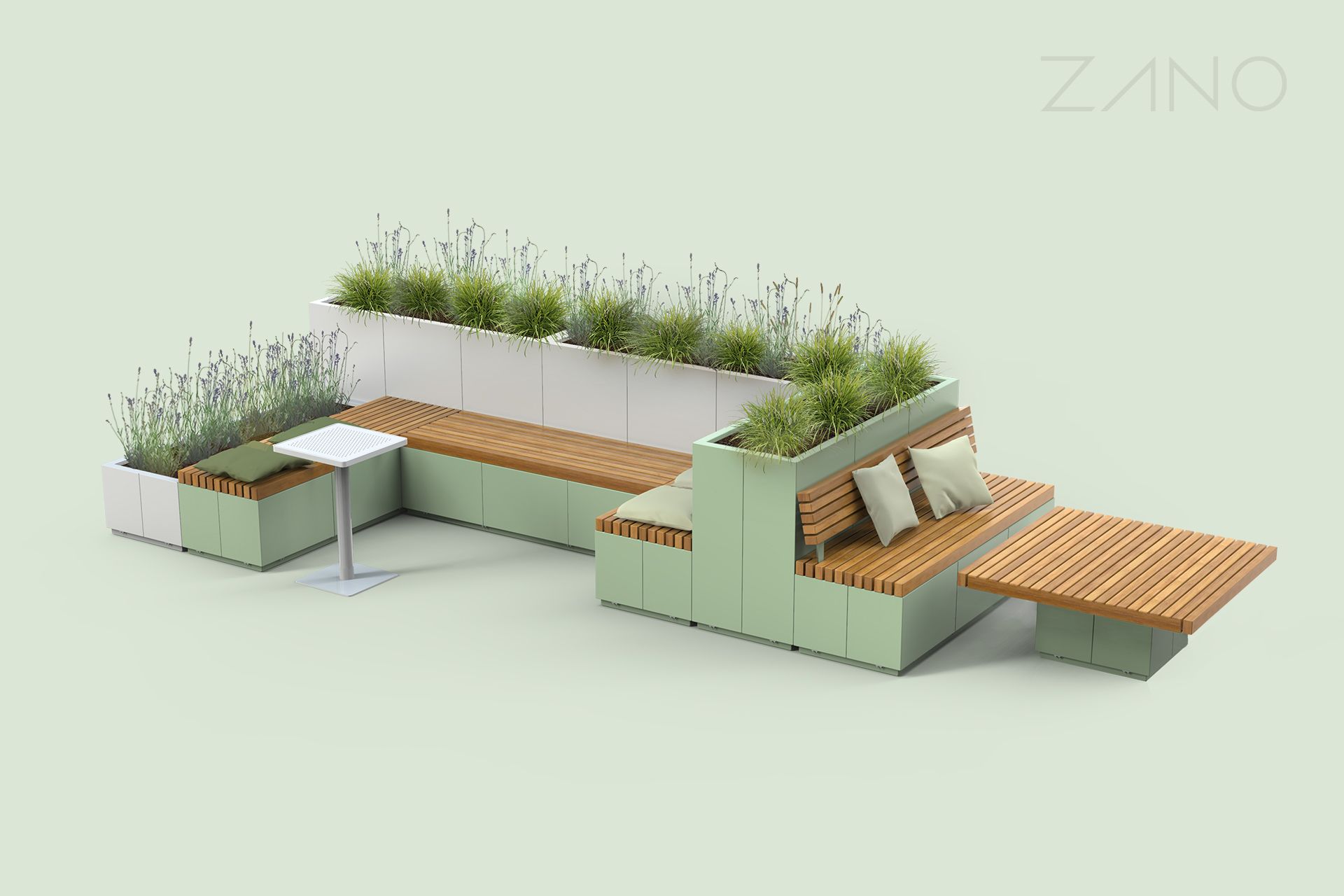 Mobilier urban într-un aranjament cu o masă Mobilier urban într-un aranjament cu o masă